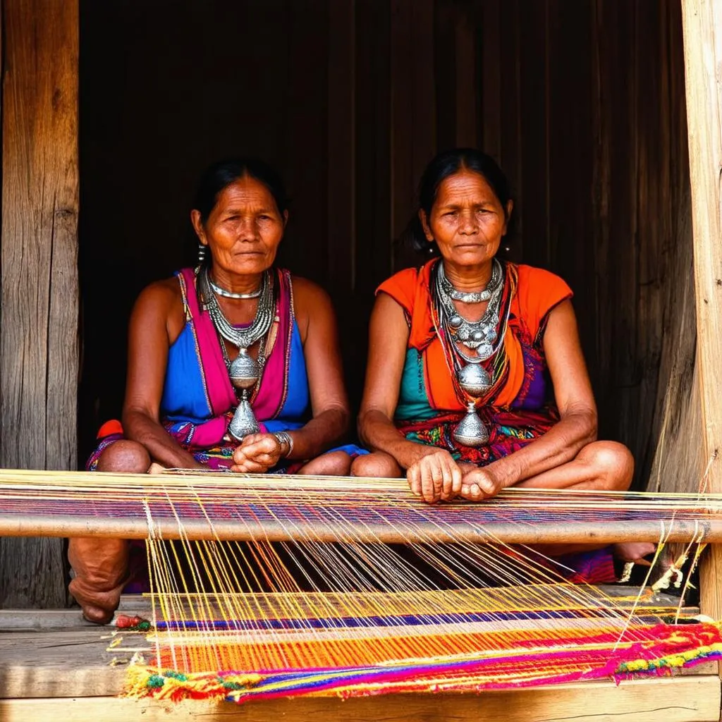 Local artisans weaving traditional textiles in Fosaco