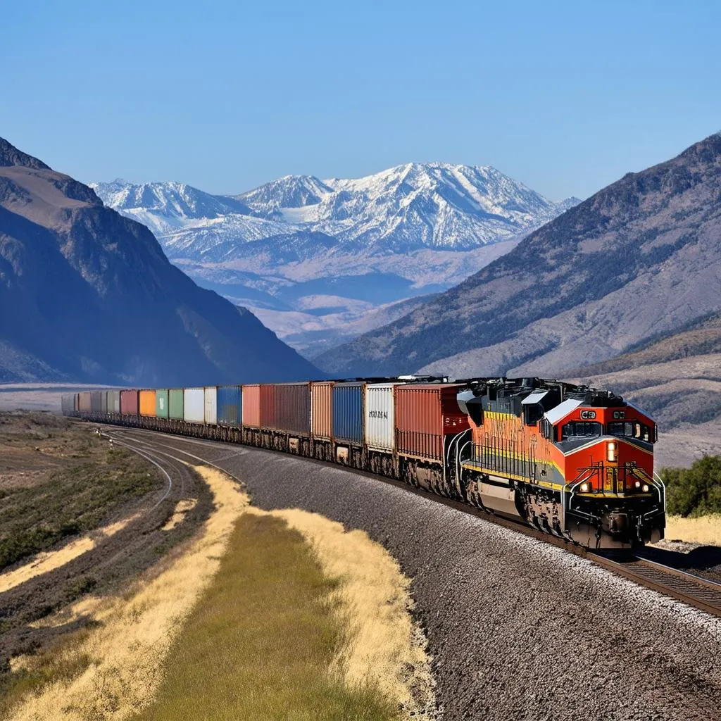 Freight Train in Mountains