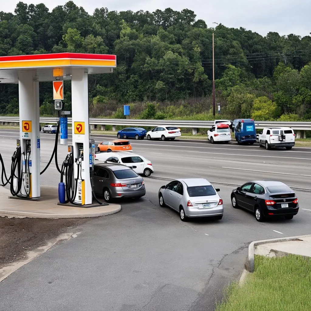 Cars at a gas station