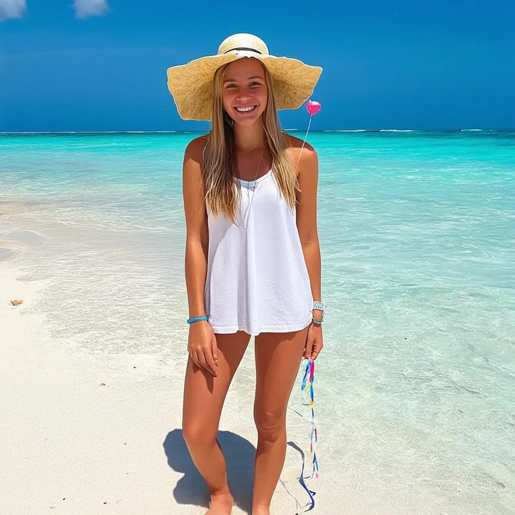 Young woman enjoying a tropical beach for her 18th birthday