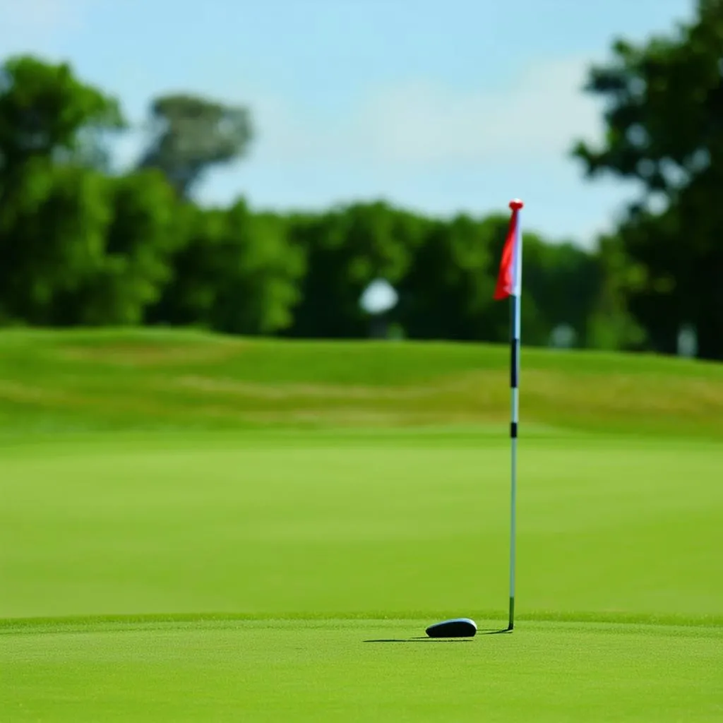 Golfer putting on the green