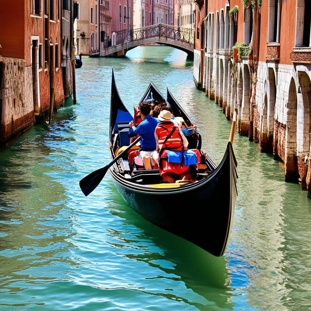 Gondola on Canal in Venice, Italy