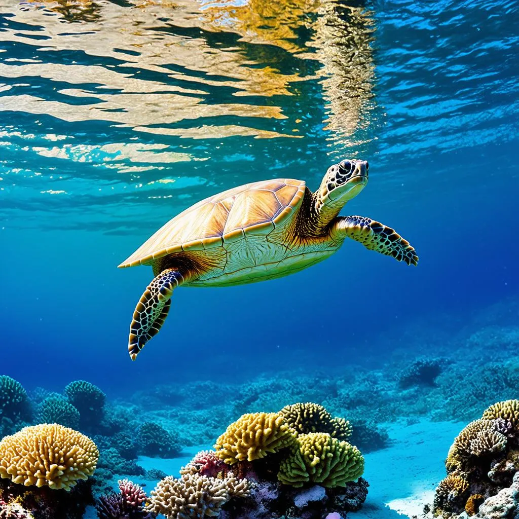 Green Sea Turtle Swimming