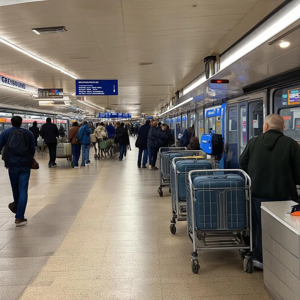 Busy Greyhound bus station