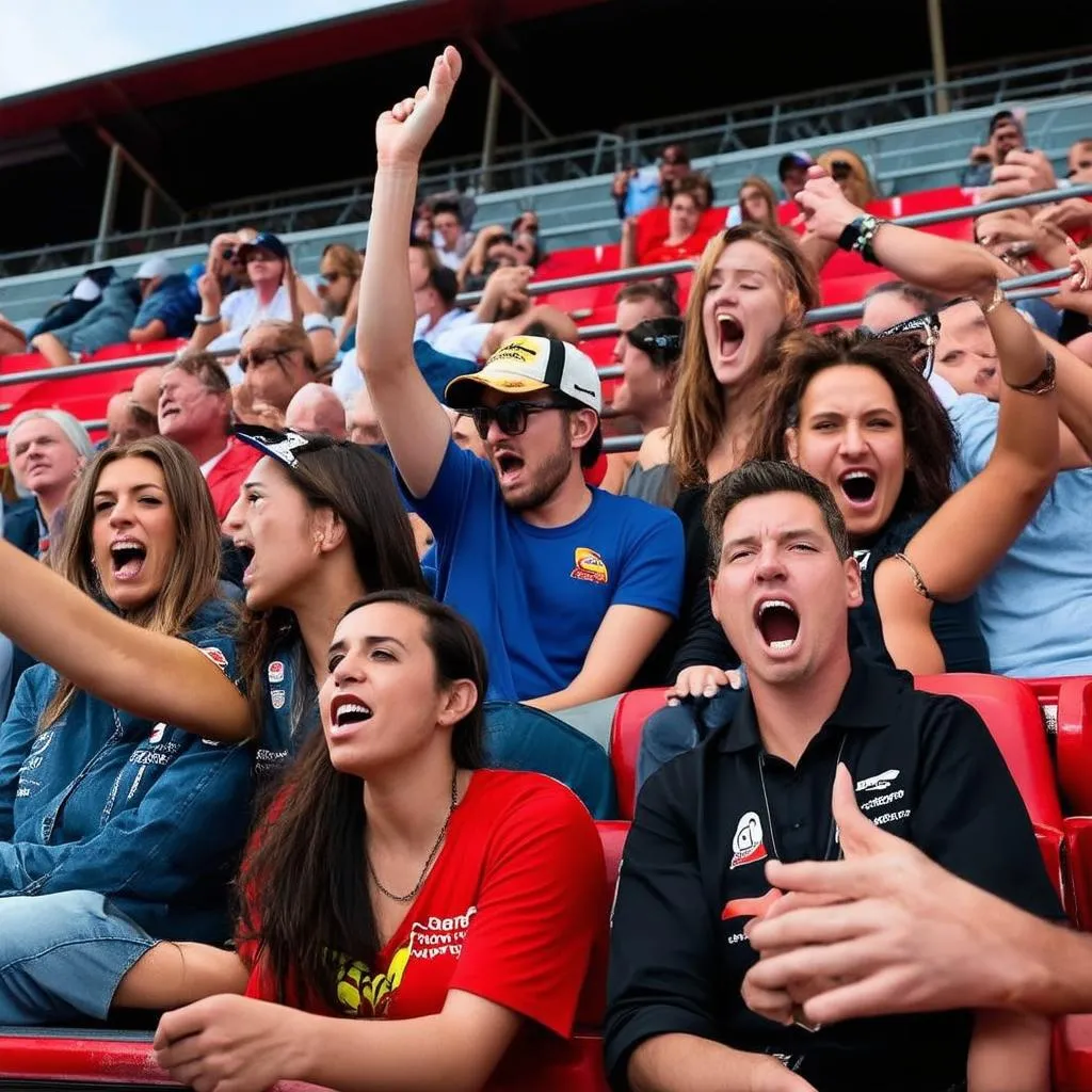 Friends watching Formula One race