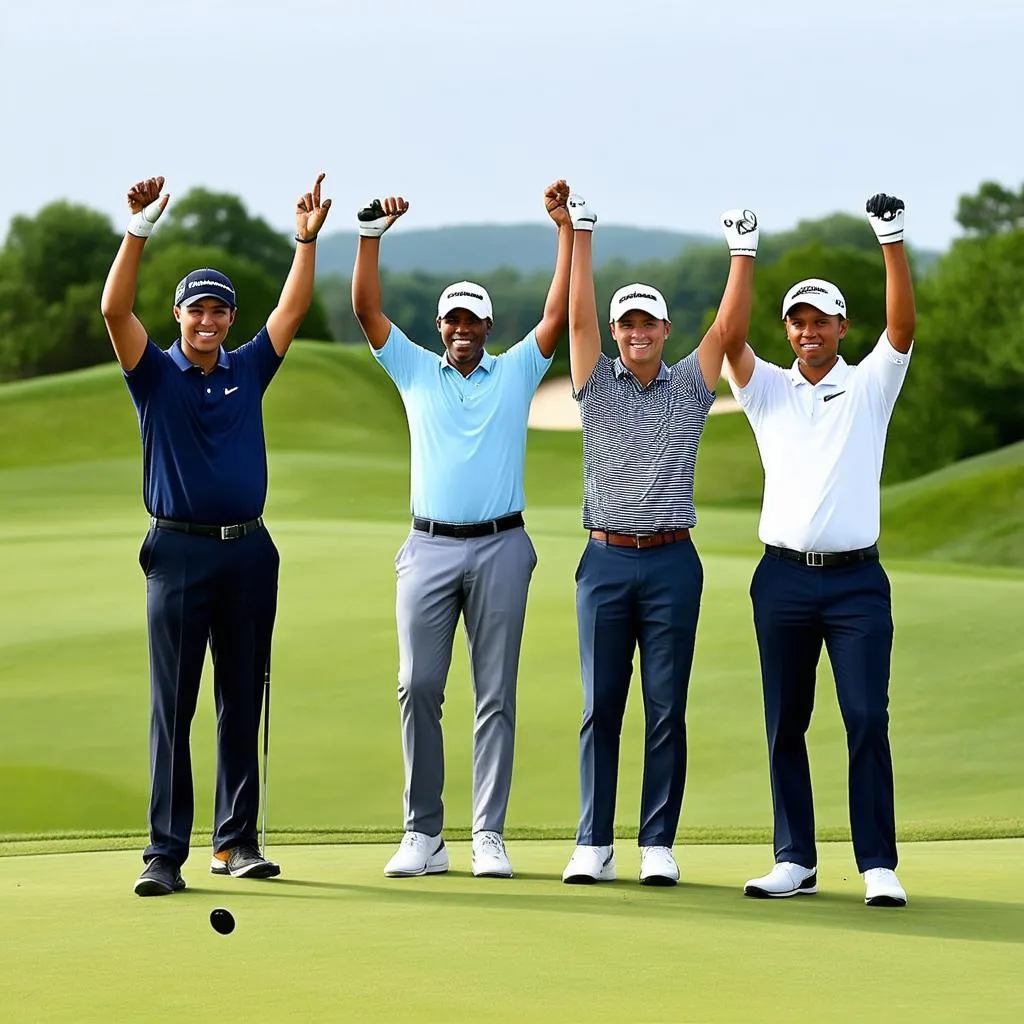 Group of golfers celebrating on a green