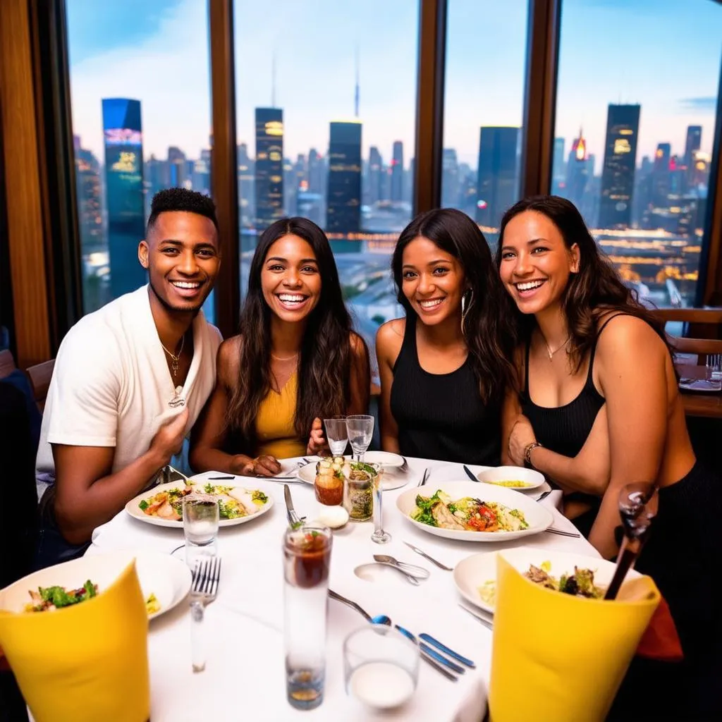 friends enjoy dinner