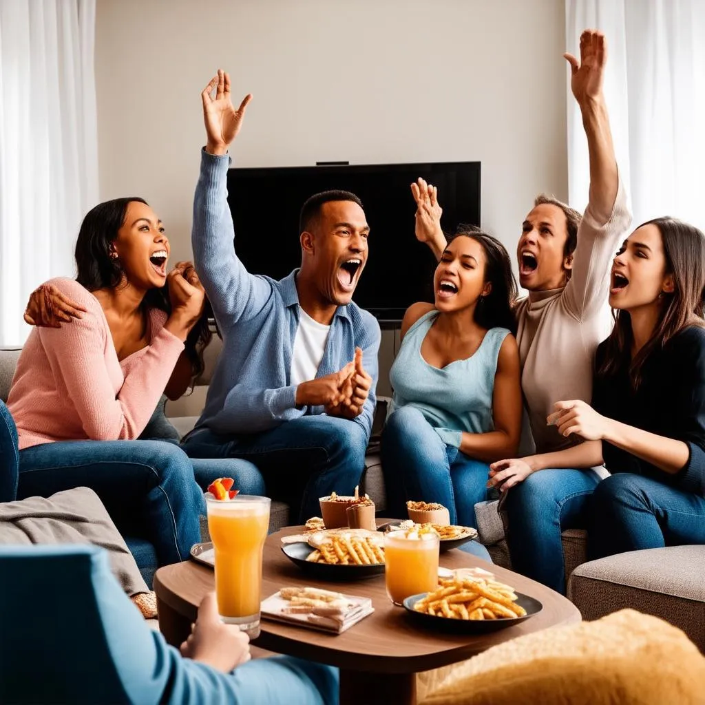 Friends watching football on TV