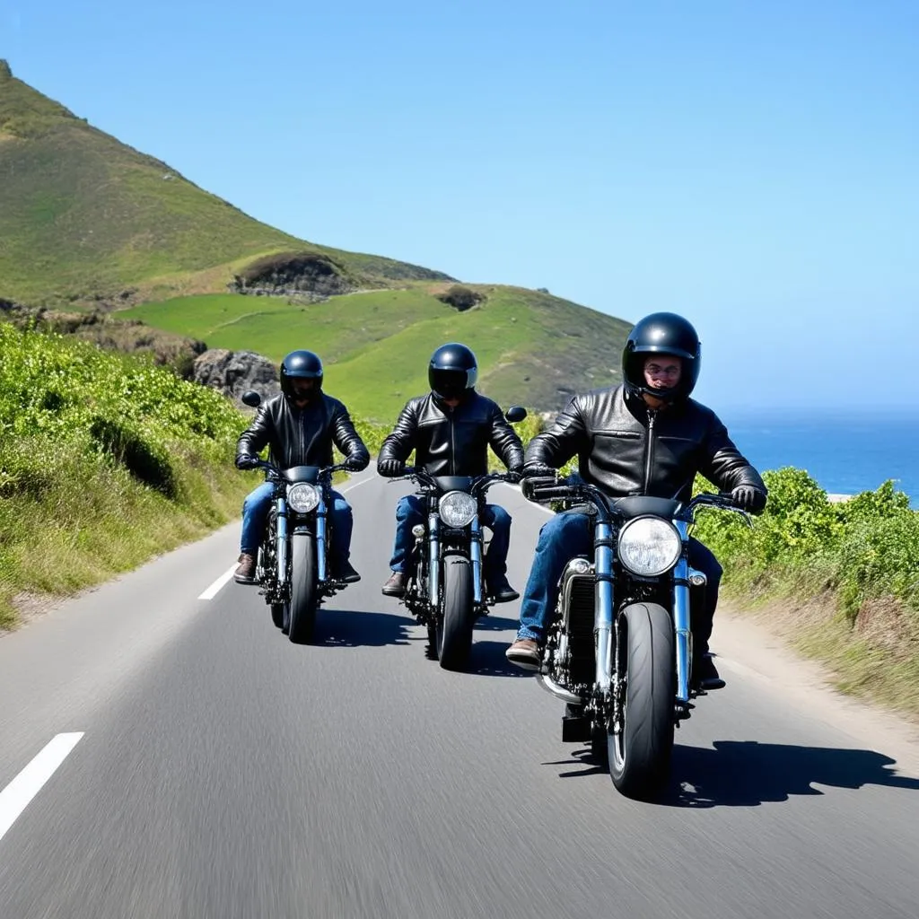 Group of Motorcyclists on Coastal Road