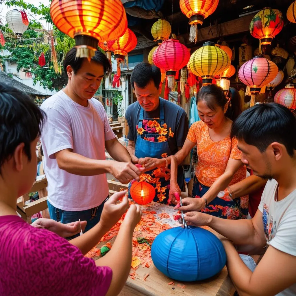 group of tourists learning local craft