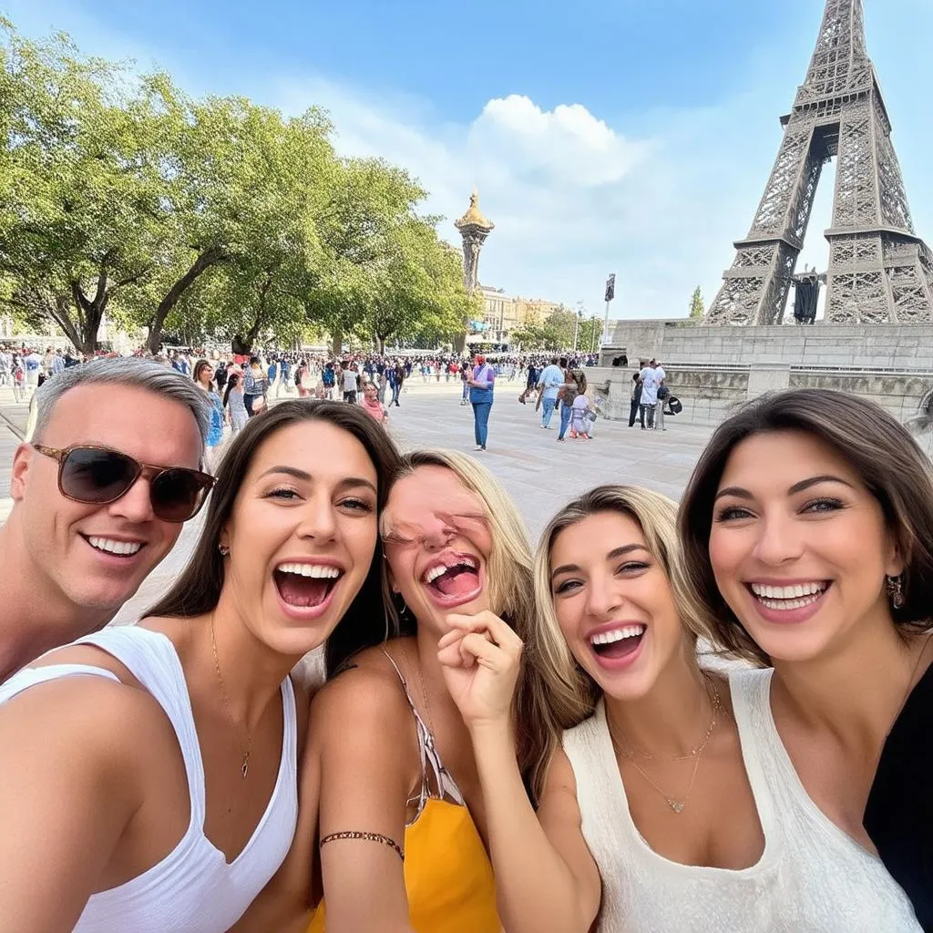 Group of friends having fun while traveling