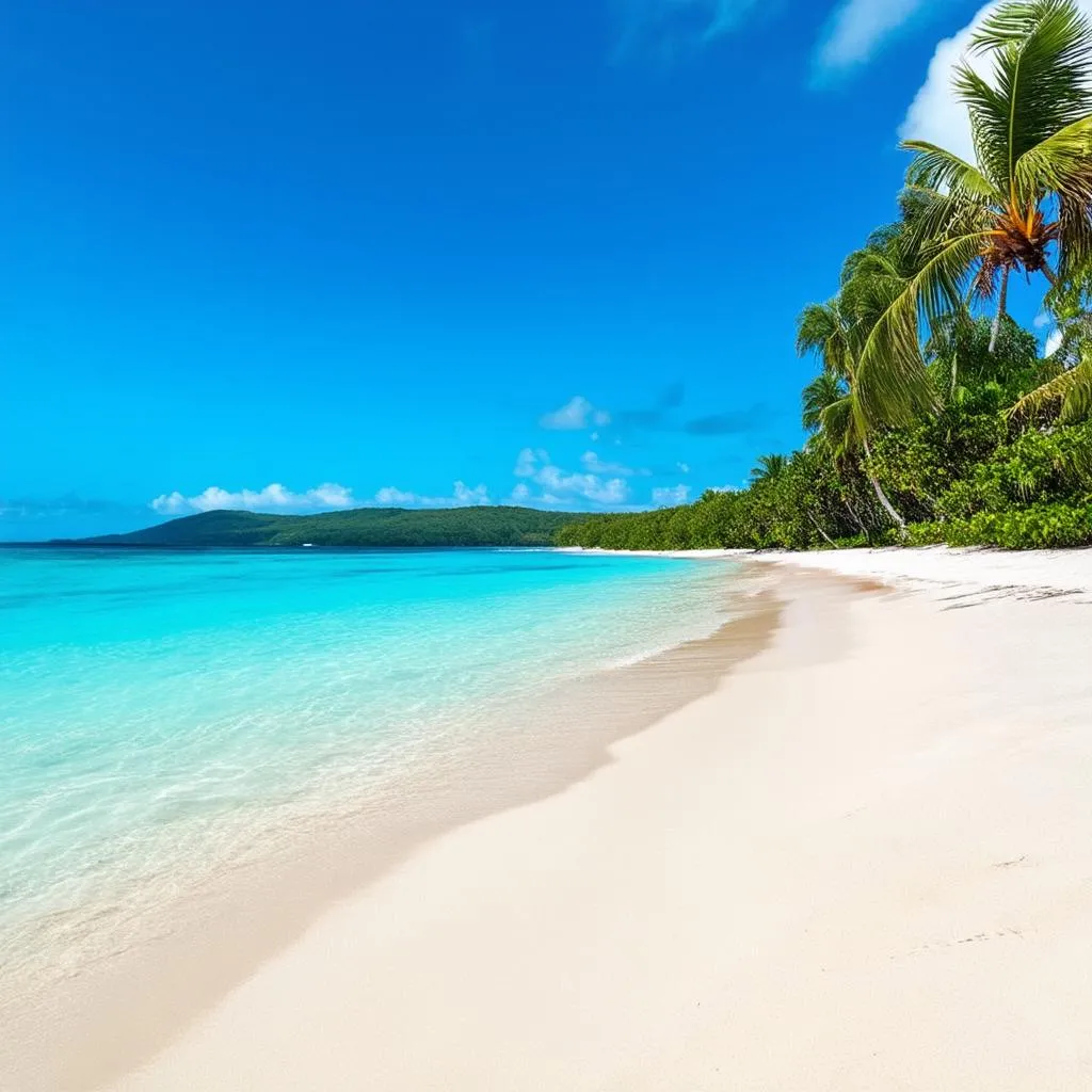 Guam beach with palm trees