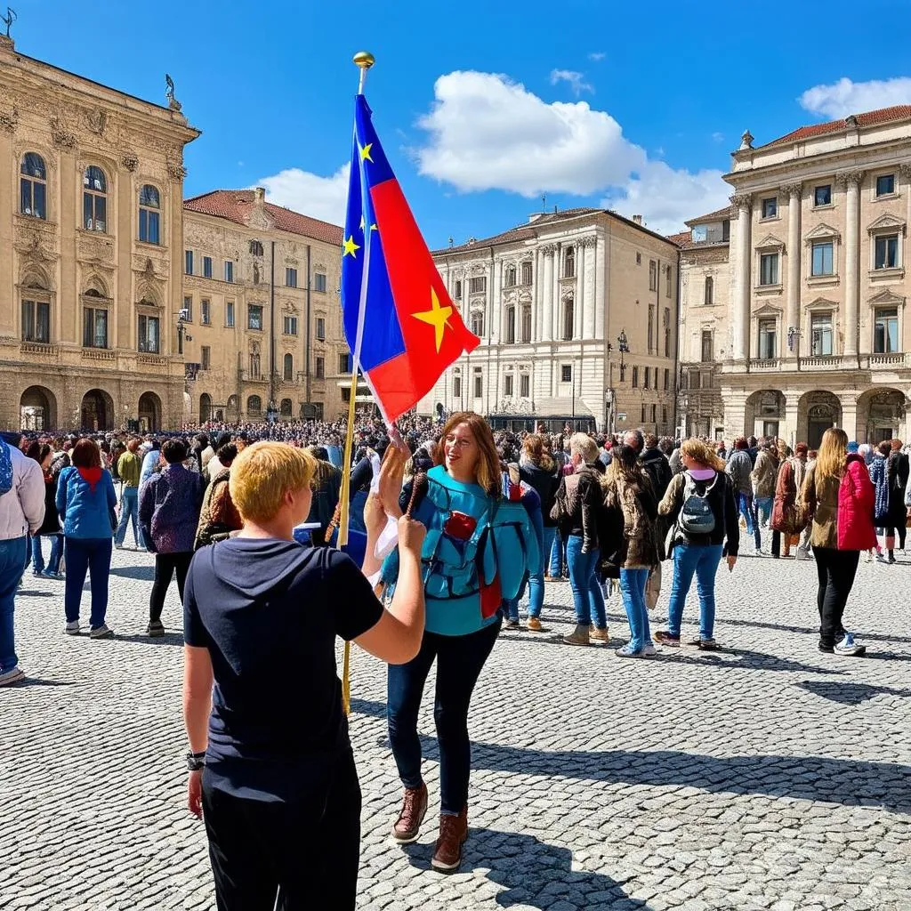 Group of Tourists on Guided Tour