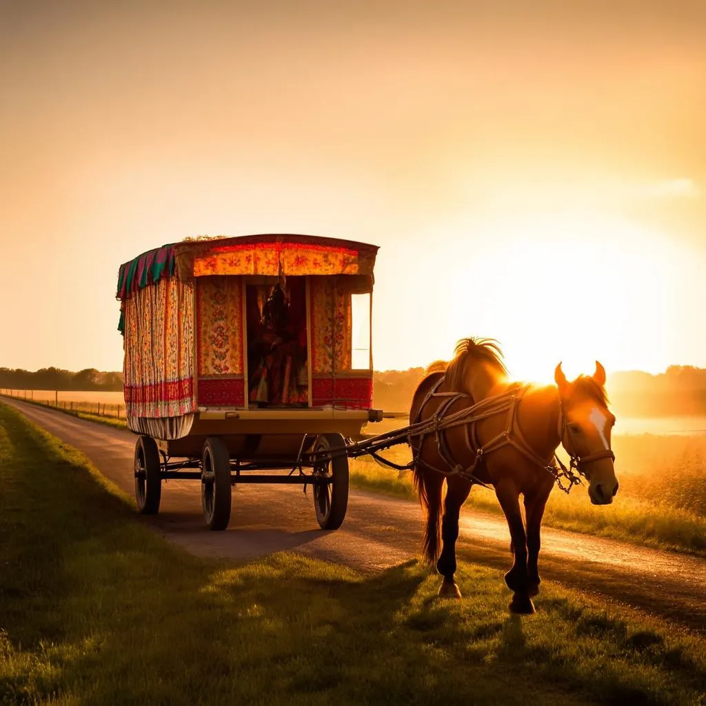 gypsy caravan on the road