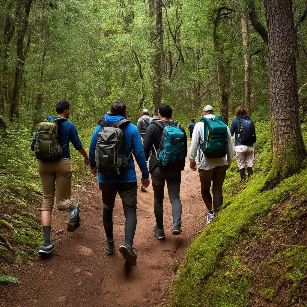 Tourists hiking in Ha Gia Forest