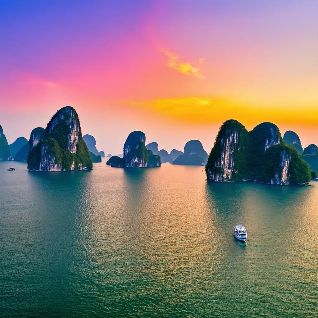 Spectacular Sunset over Ha Long Bay