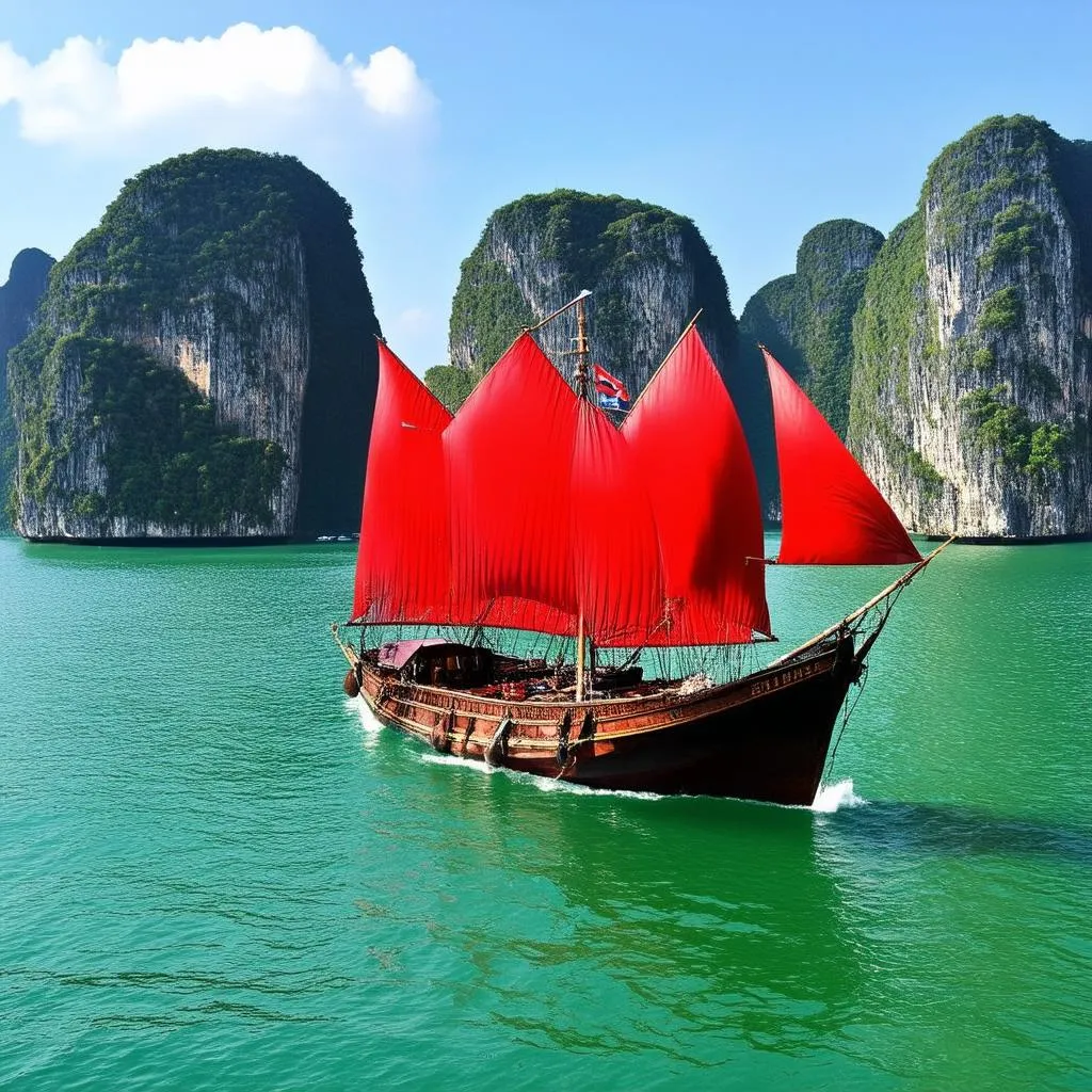 Tourist boat in Ha Long Bay