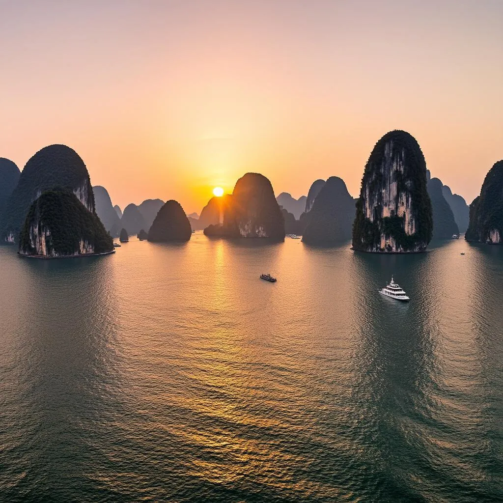 Sunset in Ha Long Bay