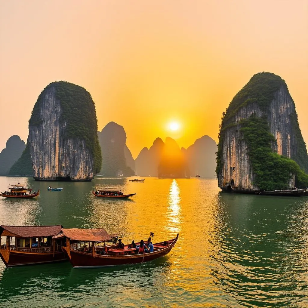 Sunset over Ha Long Bay