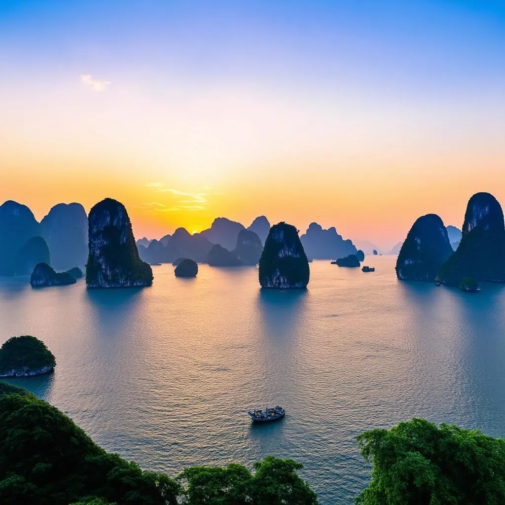 Sunset over Halong Bay