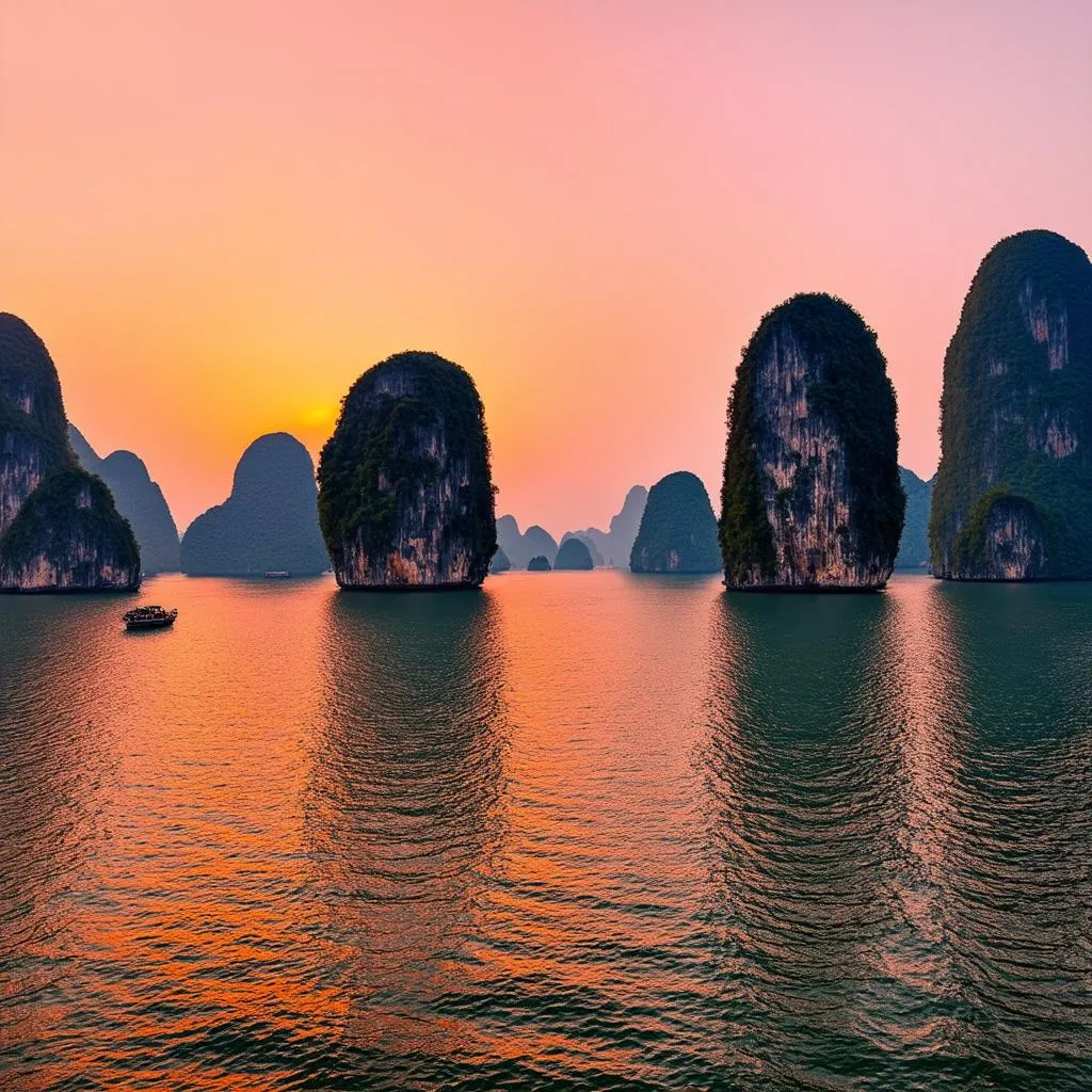 Sunset over Halong Bay