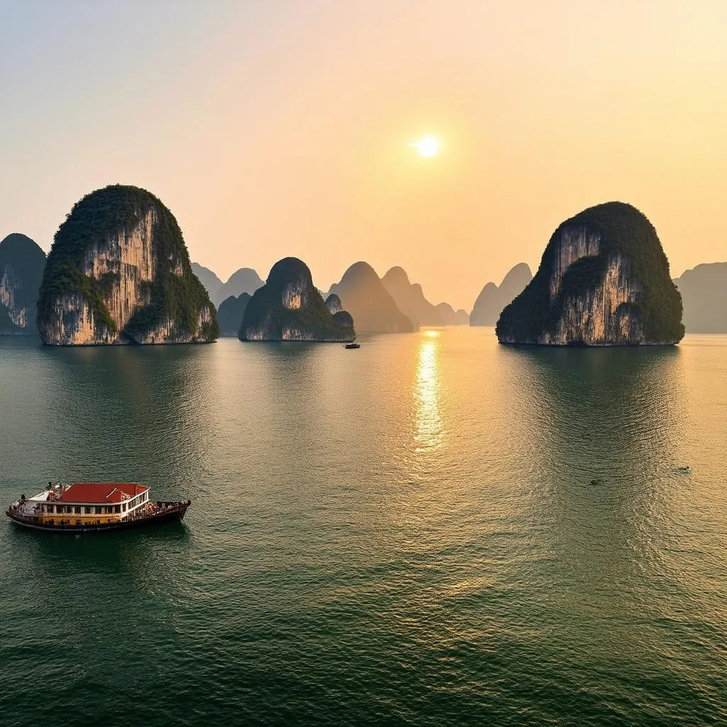 Sunset over Ha Long Bay