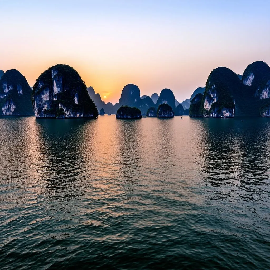 Sunset over Halong Bay