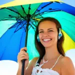 woman using a hands-free umbrella