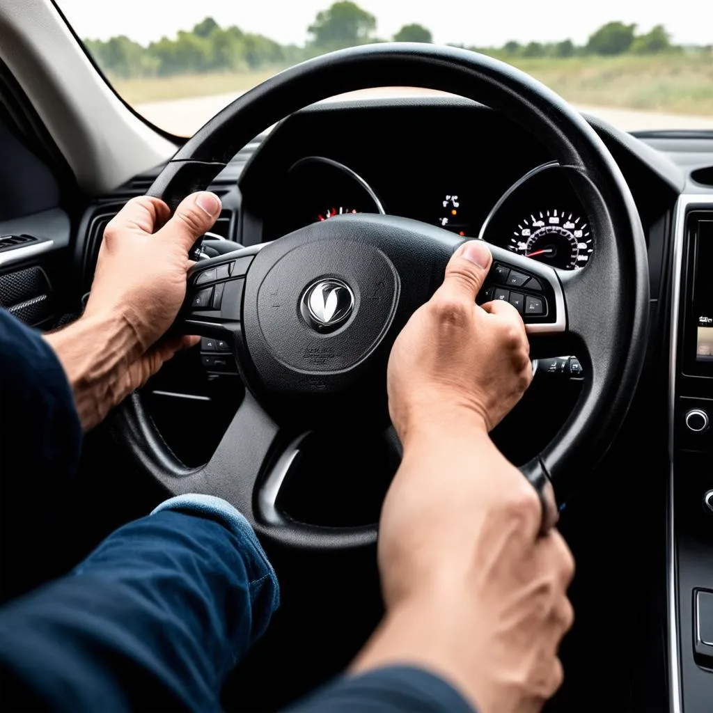 holding steering wheel