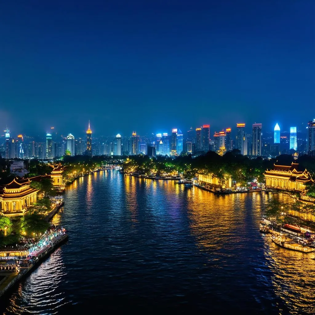 Vibrant cityscape of Hanoi at night