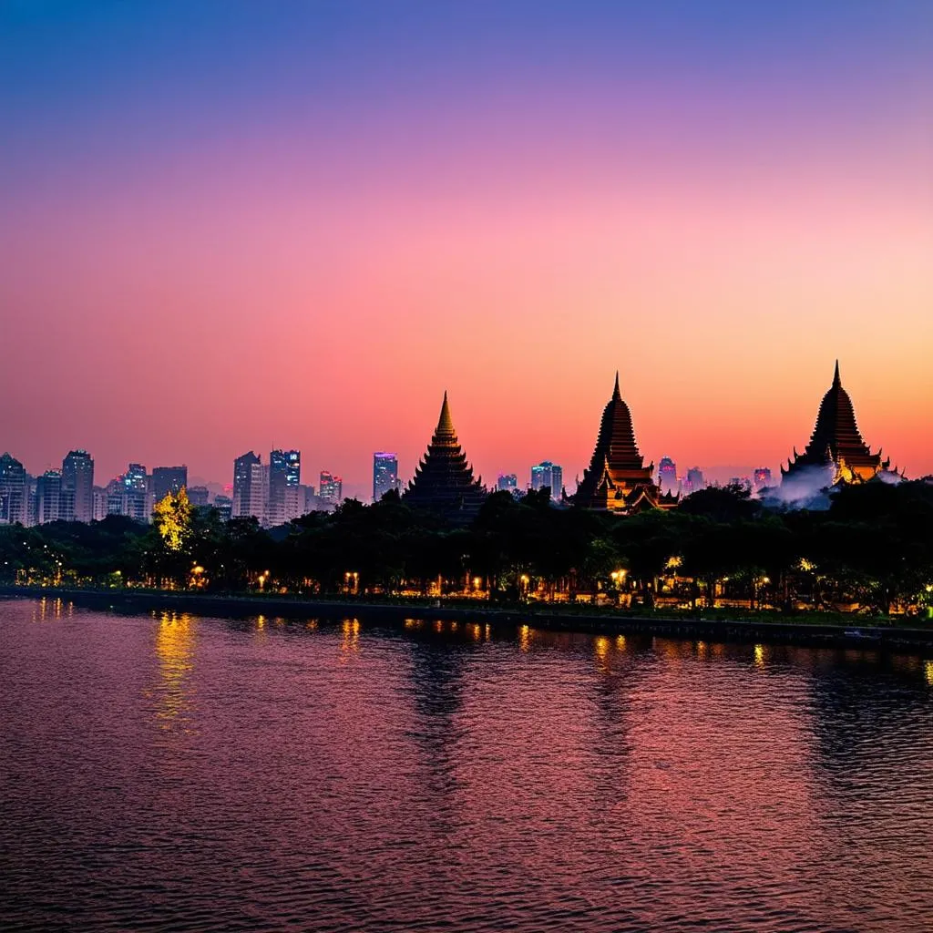 Hanoi Cityscape with Setting Sun