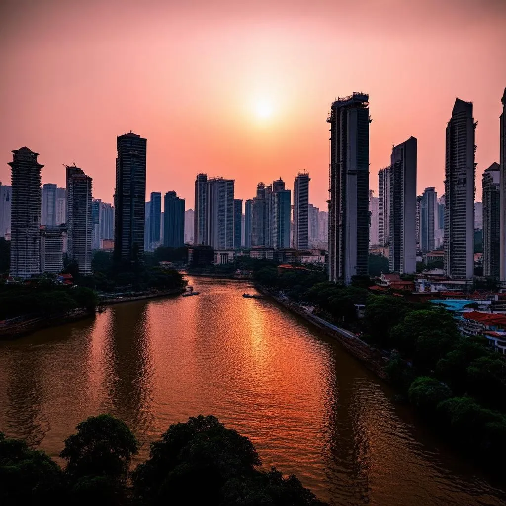 Sunset over Hanoi cityscape