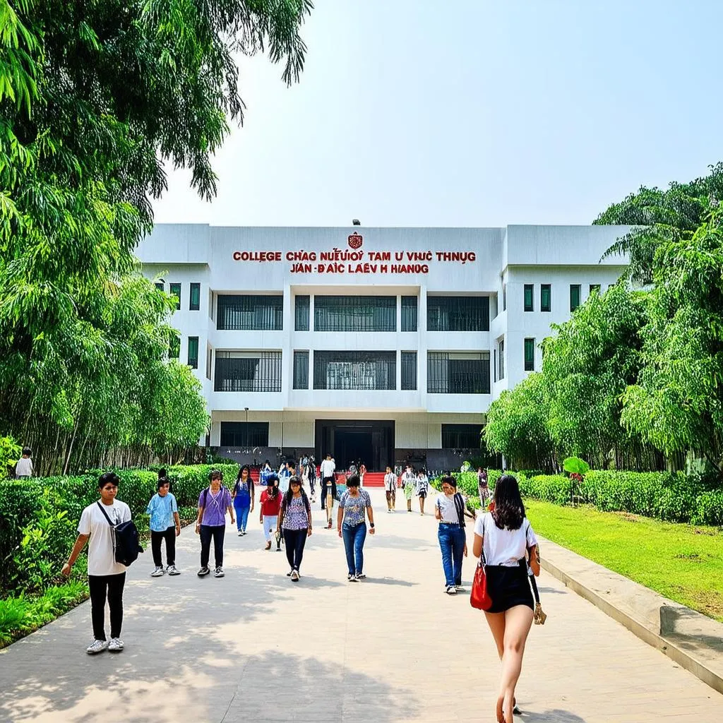 Modern college building with Vietnamese architectural influences