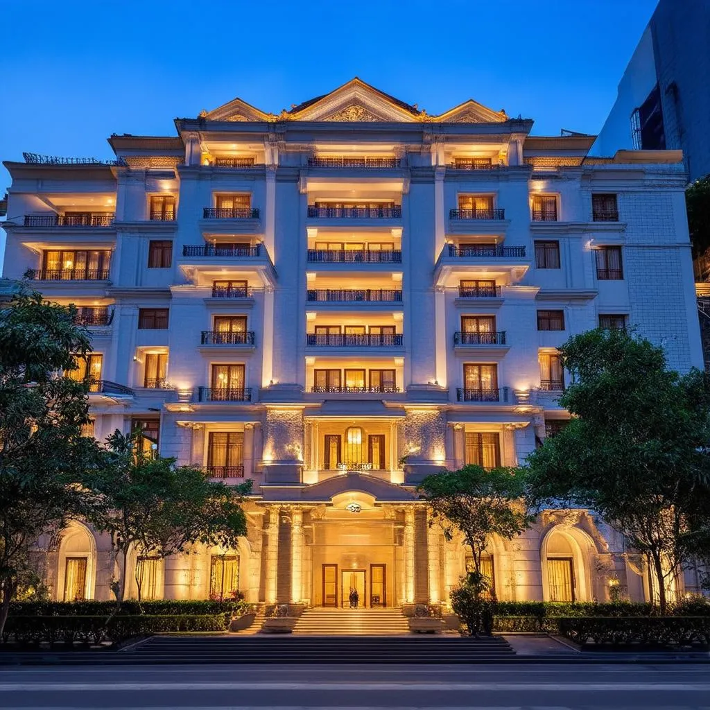 Luxurious hotel exterior in Hanoi