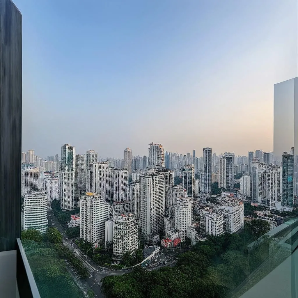 Modern hotel room overlooking Hanoi city