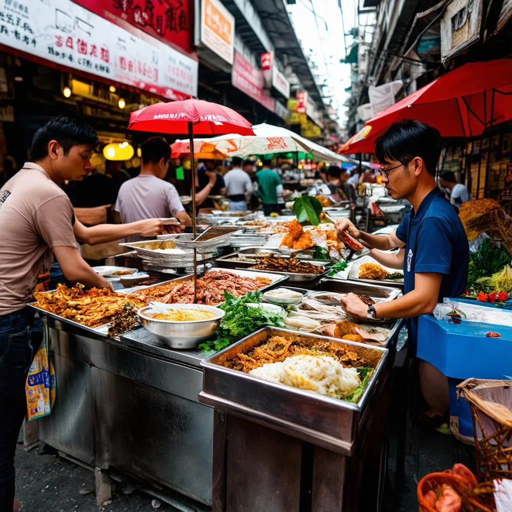 Vibrant street food scene in Hanoi's Old Quarter