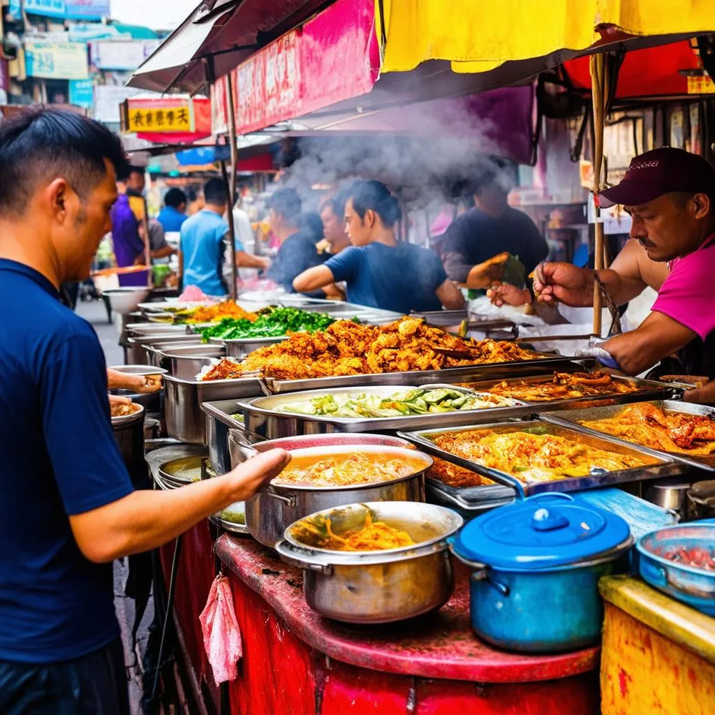 A bustling Hanoi street food market