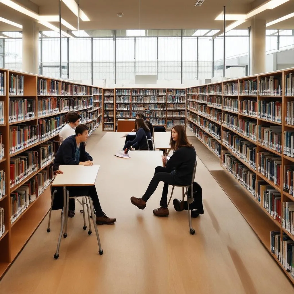 Students studying in a library