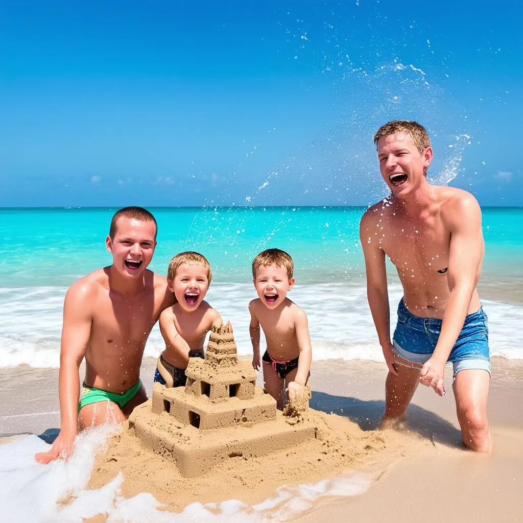 happy family on a tropical vacation