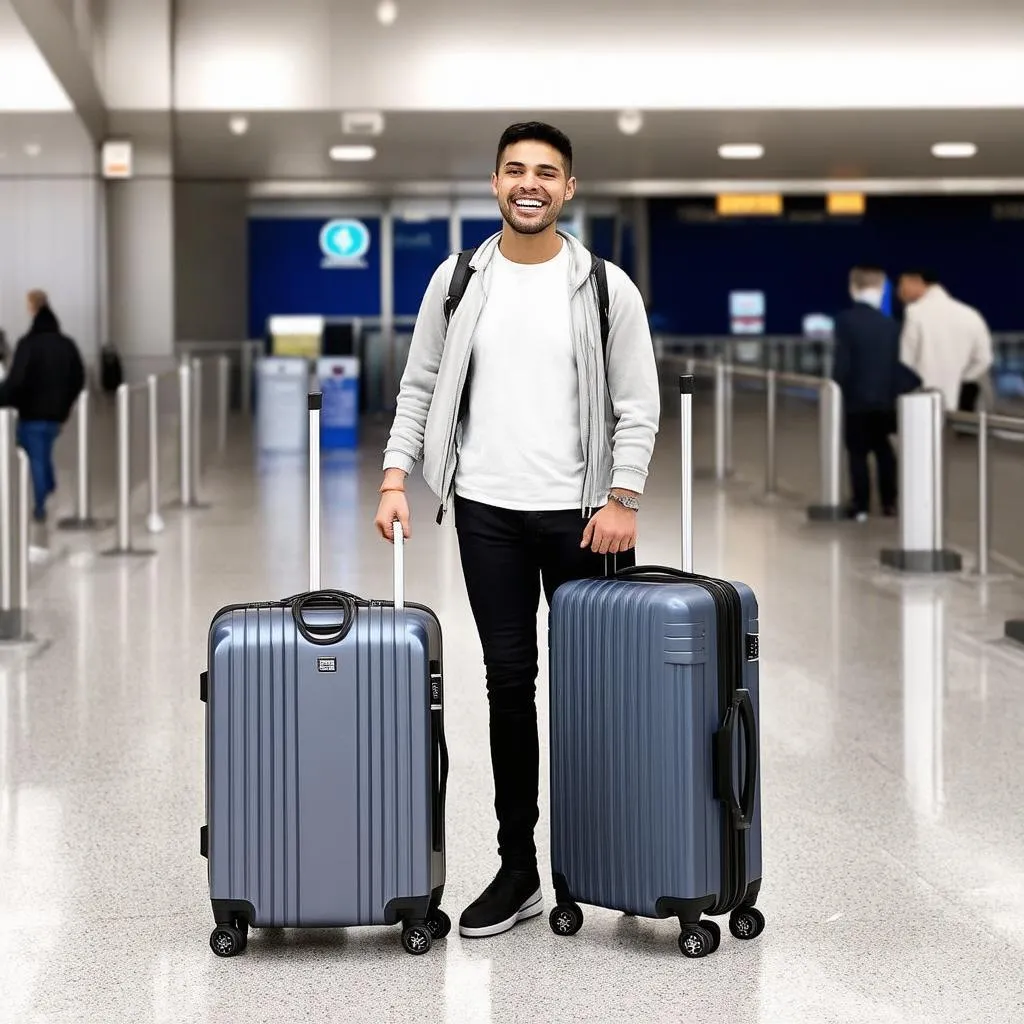 happy traveler with luggage