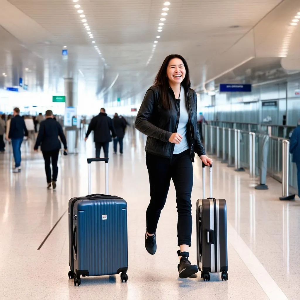 Traveler smiling with suitcase