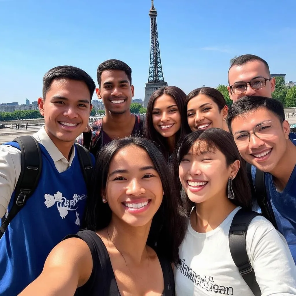 A group of happy travelers taking a selfie