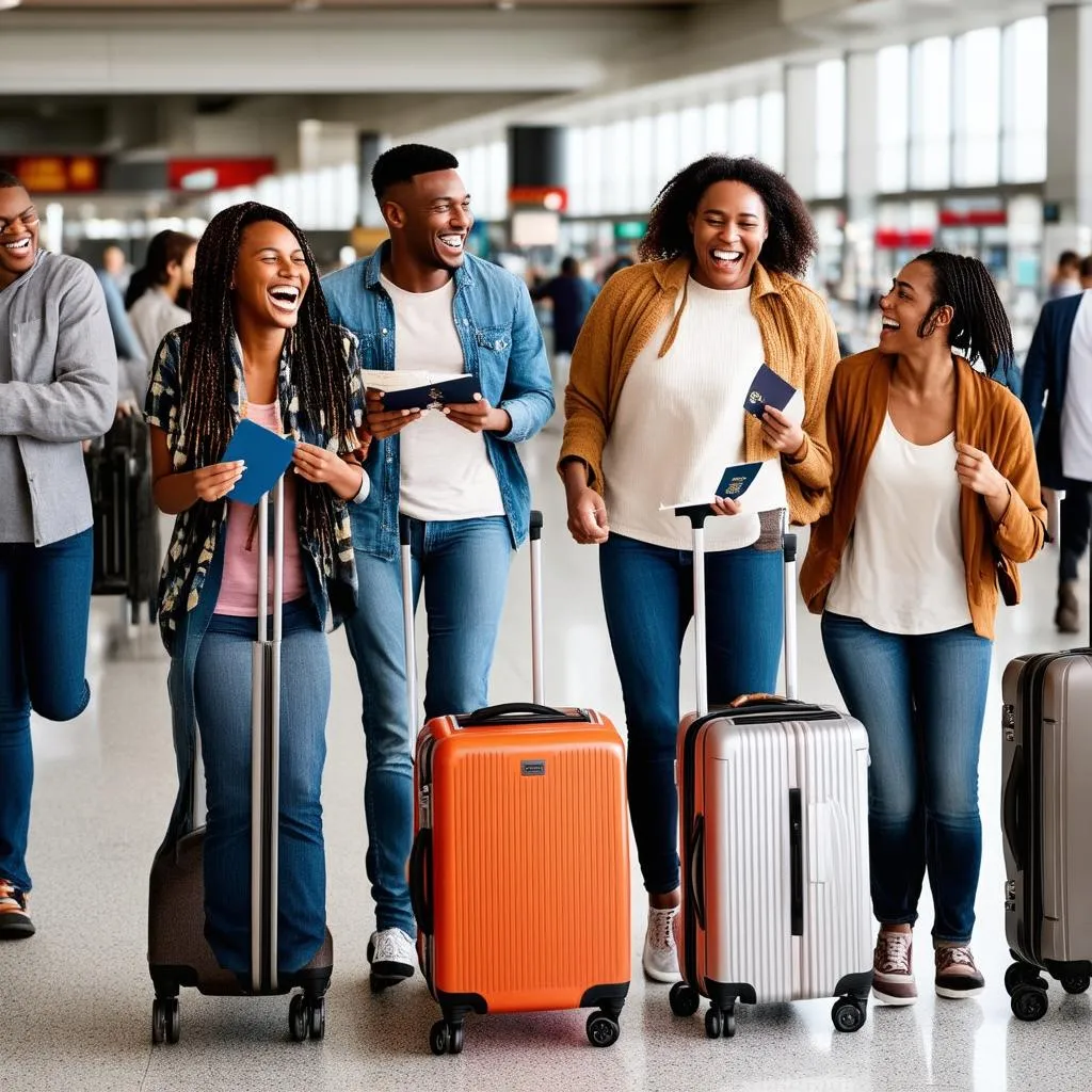 Group of friends at the airport