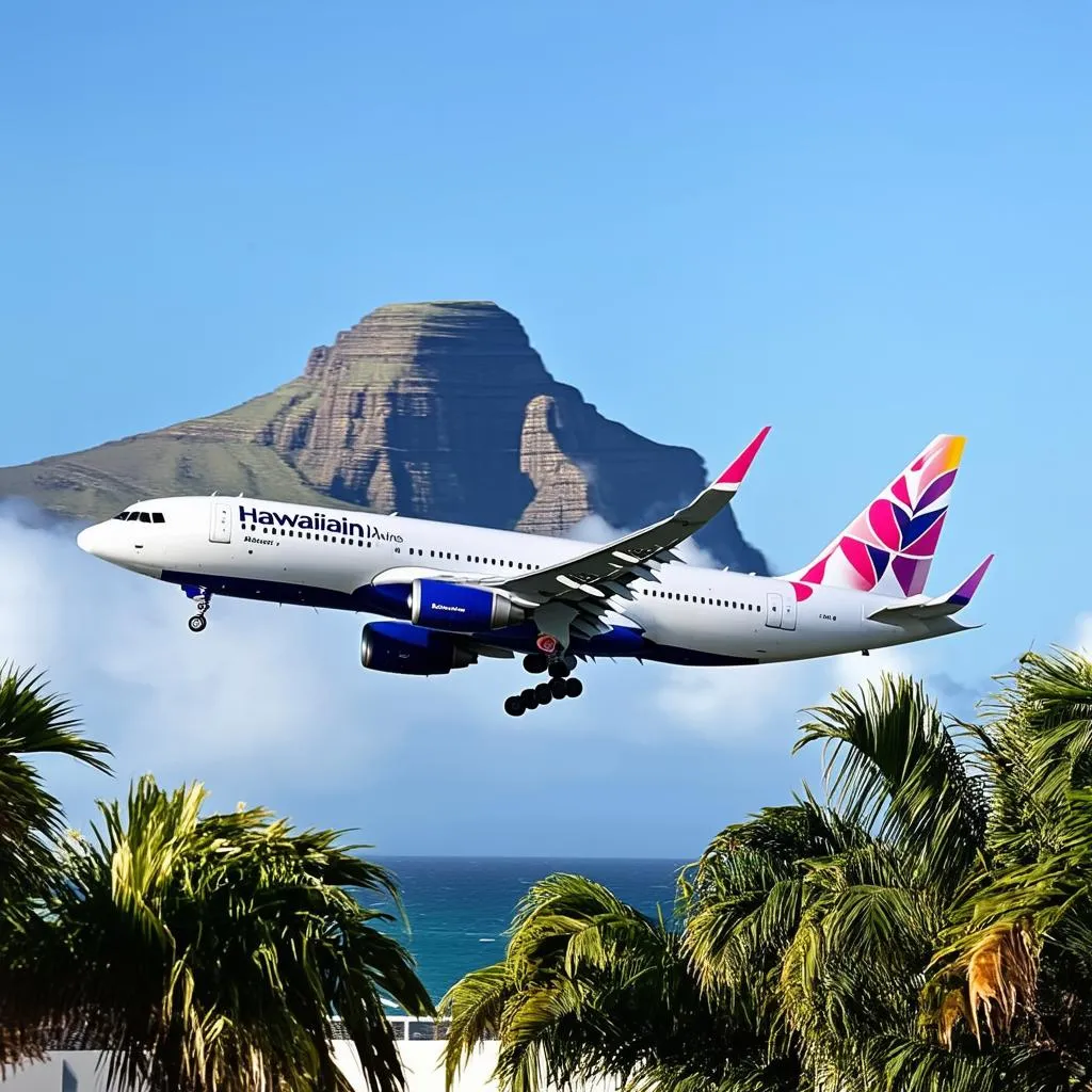 Hawaiian Airlines plane landing in Honolulu