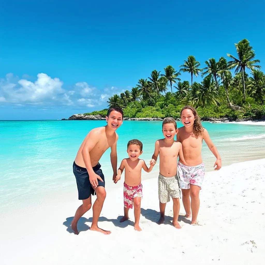 A family enjoys a day at the beach in Hawaii