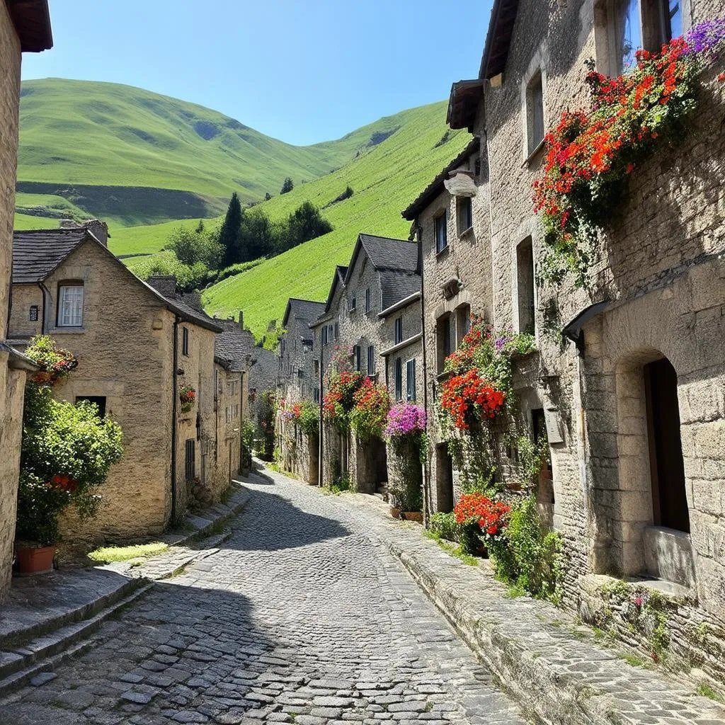 quaint European village nestled amidst rolling hills