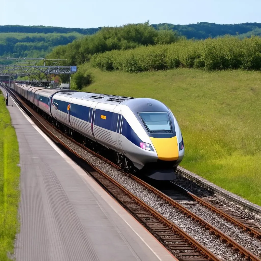 High-speed train on tracks