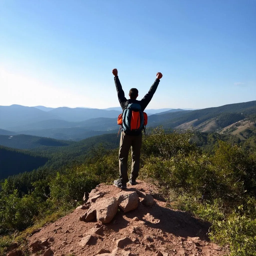 hiker reaching the summit