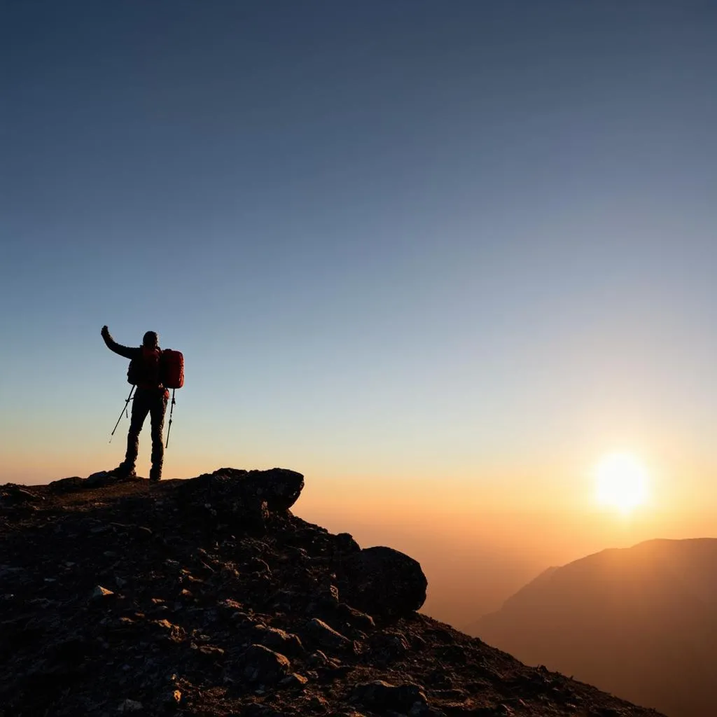 hiker on a mountain peak