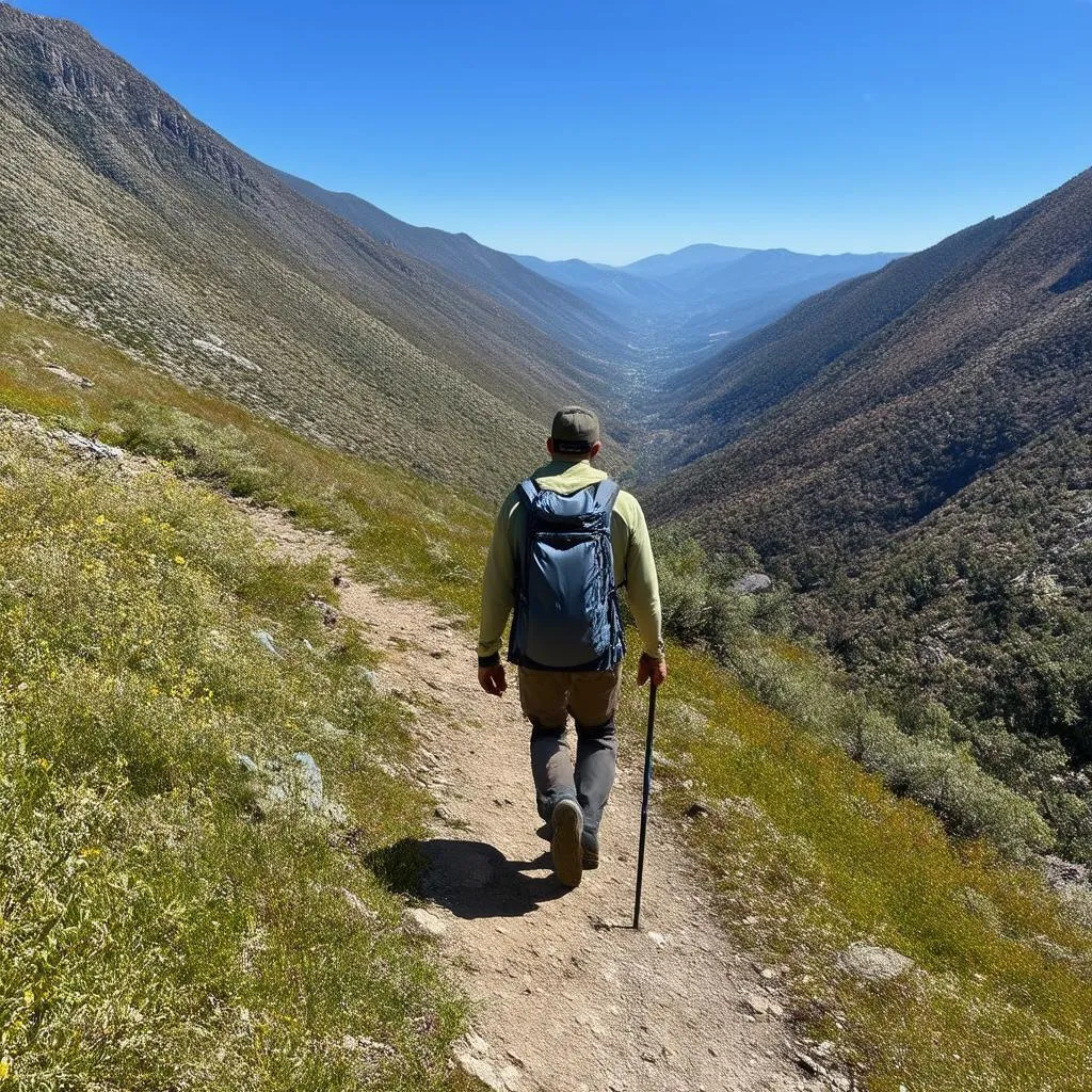 Hiking with a stick